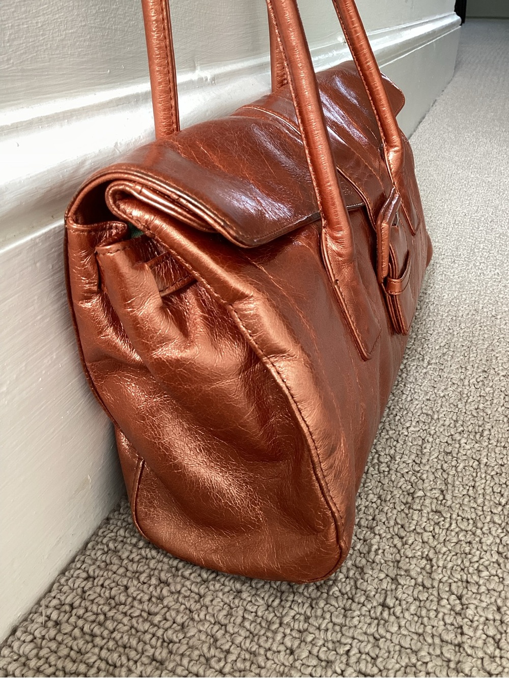 Metallic HOBO Brand Copper Leather Shoulder Bag with Buckle Detail - Picture 5 of 8